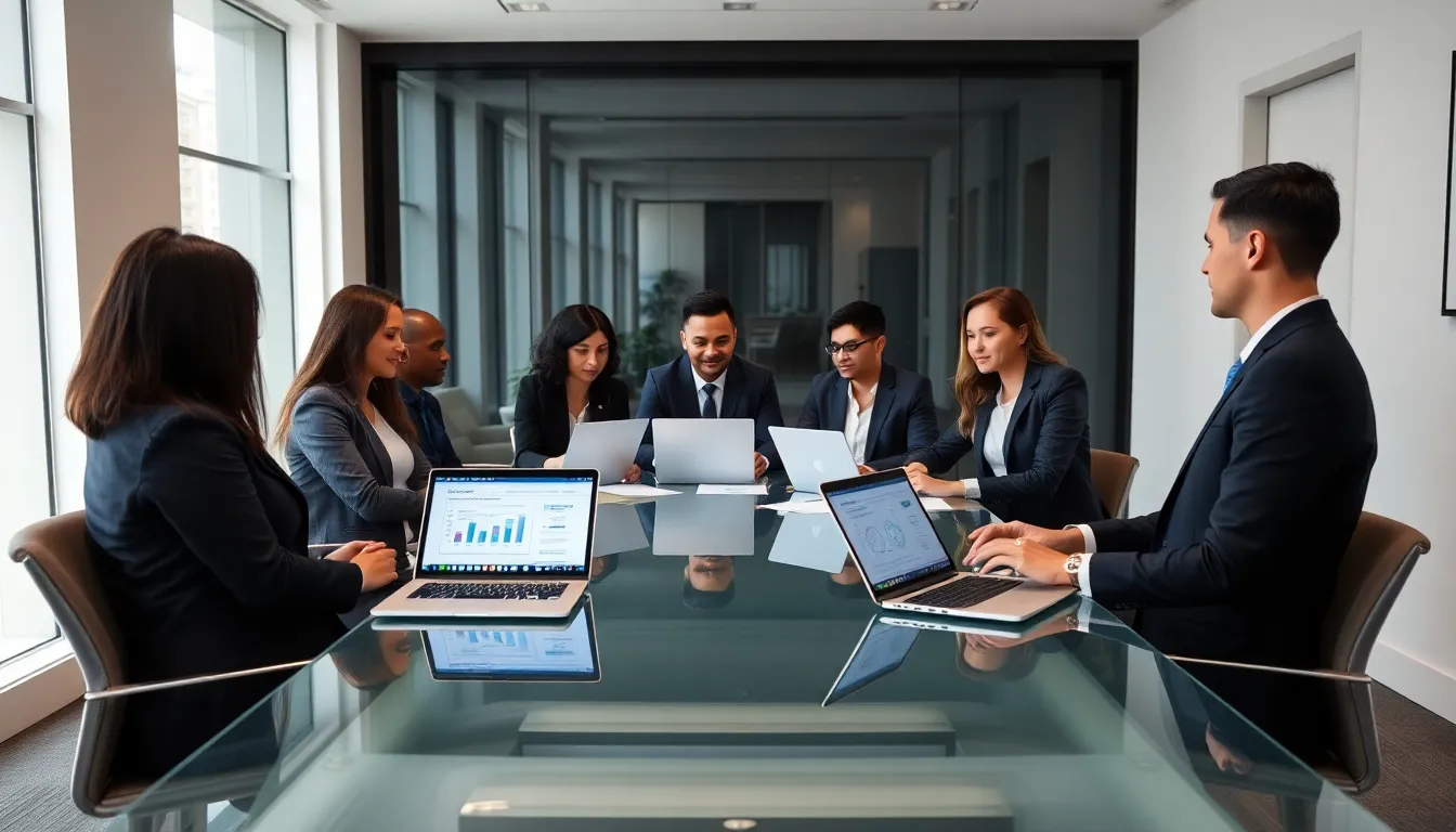 diverse security professionals discussing licensing requirements in a modern office.