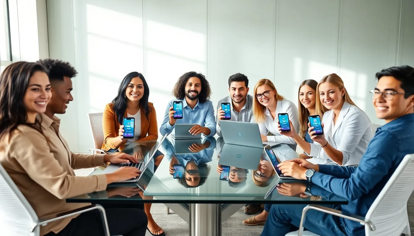 professionals collaborating in a modern office about mobile earning opportunities.